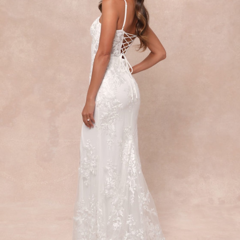 Lulus Ethereal Elegance White Embroidered Lace-up Maxi Dress - Size M
